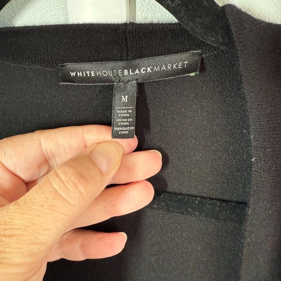 White House Black Market Womens Long Open Cardigan Sweater Medium Black Duster - Picture 11 of 11